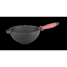 Казан чавунний емальований (каструля WOK) з дерев'яною ручкою без кришки. Об'єм 3,5 літра