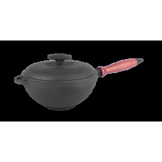 Казан чавунний емальований (каструля WOK) з дерев'яною ручкою та кришкою. Об'єм 3,5 літра